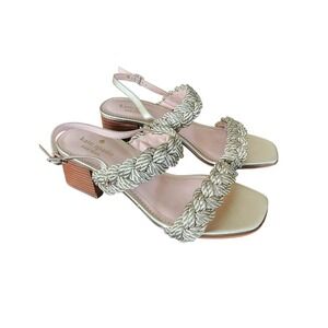 Kate Spade Valentina Gold Braided Block Heel Sandals Womens 9 Glam Preppy Luxe